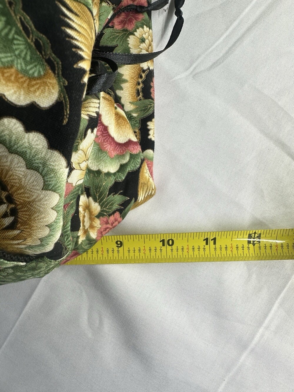 Artisan Quilted Floral Bag Asian Crane Phoenix Bird Peony Pattern Tote - Picture 7 of 8
